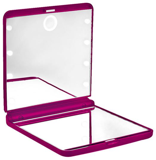 Mirror Ohh ! Light Touch doublement pliable avec lumi&egrave;re LED rose