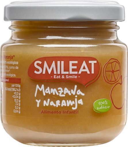 SMILEAT Tarrito biologique aux pommes et &agrave; l'orange 130 gr